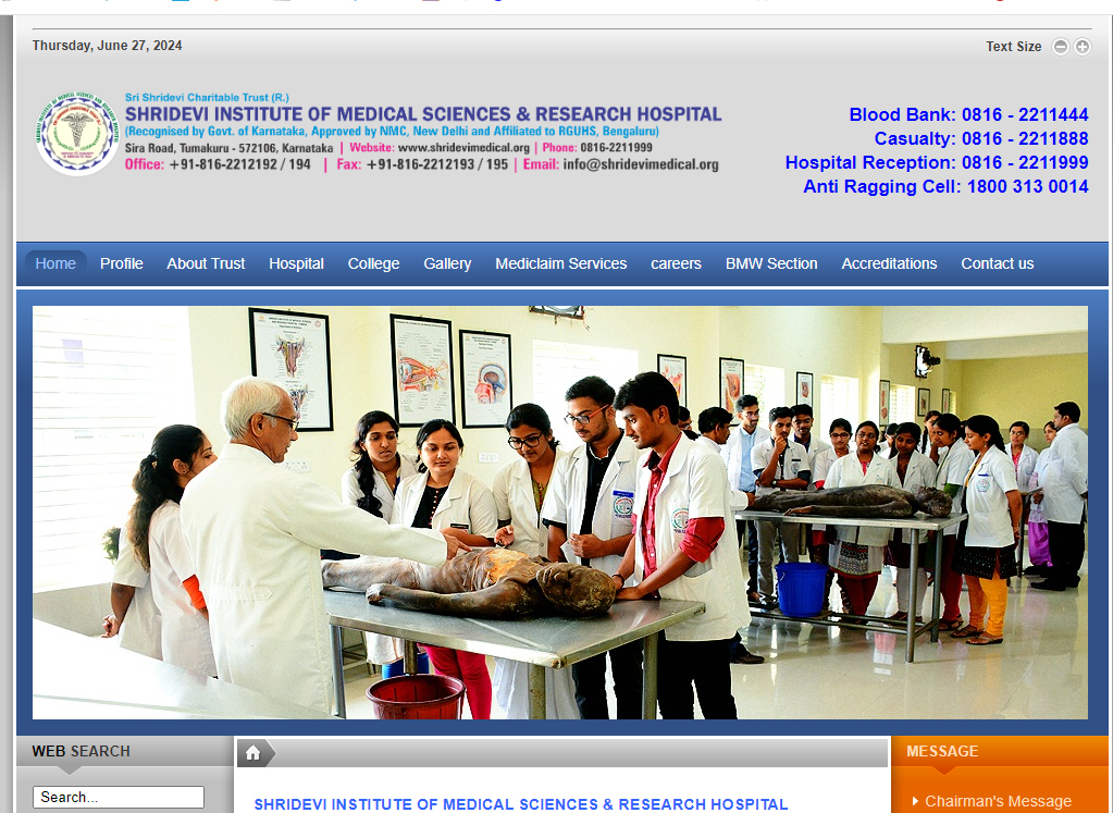 Shridevi Institute of Medical Sciences &amp; Research Hospital, Tumkur  